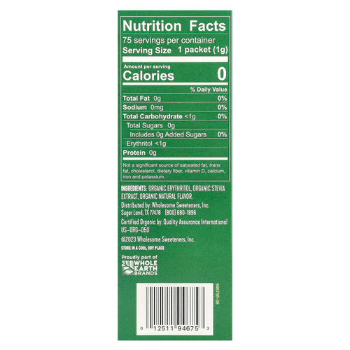 Wholesome Sweeteners, Органическая стевия, смесь подсластителей с нулевой калорийностью, 75 отдельных пакетиков, 75 г (2,65 унции)