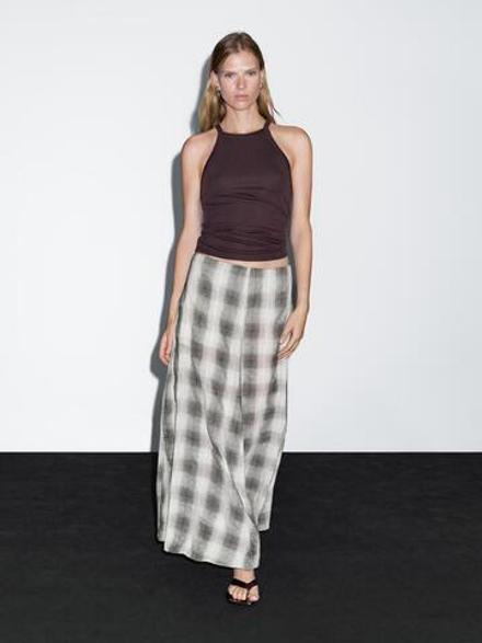 Massimo Dutti Длинная юбка клеш в клетку, серый