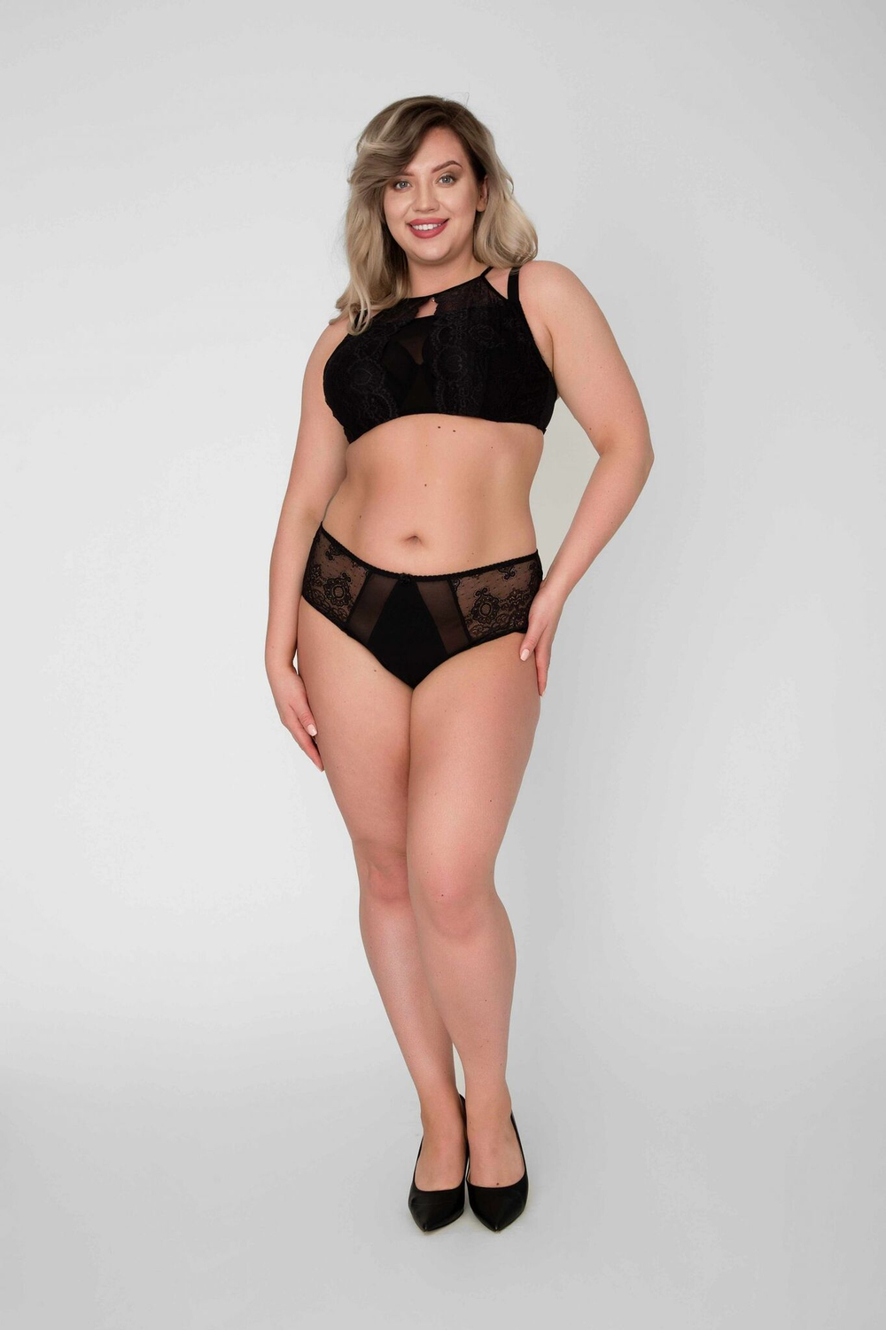 Женские трусики-слипы из гипюра с цветочным рисунком (Размер: L) (Цвет: черный)