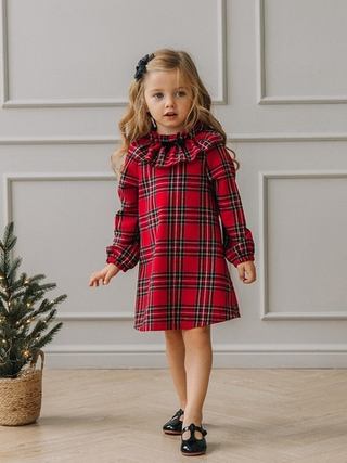 Платье в клетку с бантиком, Красный