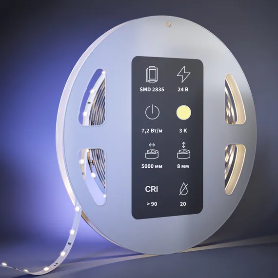 Светодиодная лента Ультра 24В 2835 7,2Вт/м 3000К 5м IP 20 201024 Led Strip 201024