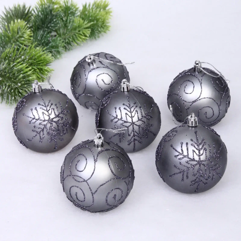 Набор шаров 8 см «Magic wish» (набор 6 шт), Графит