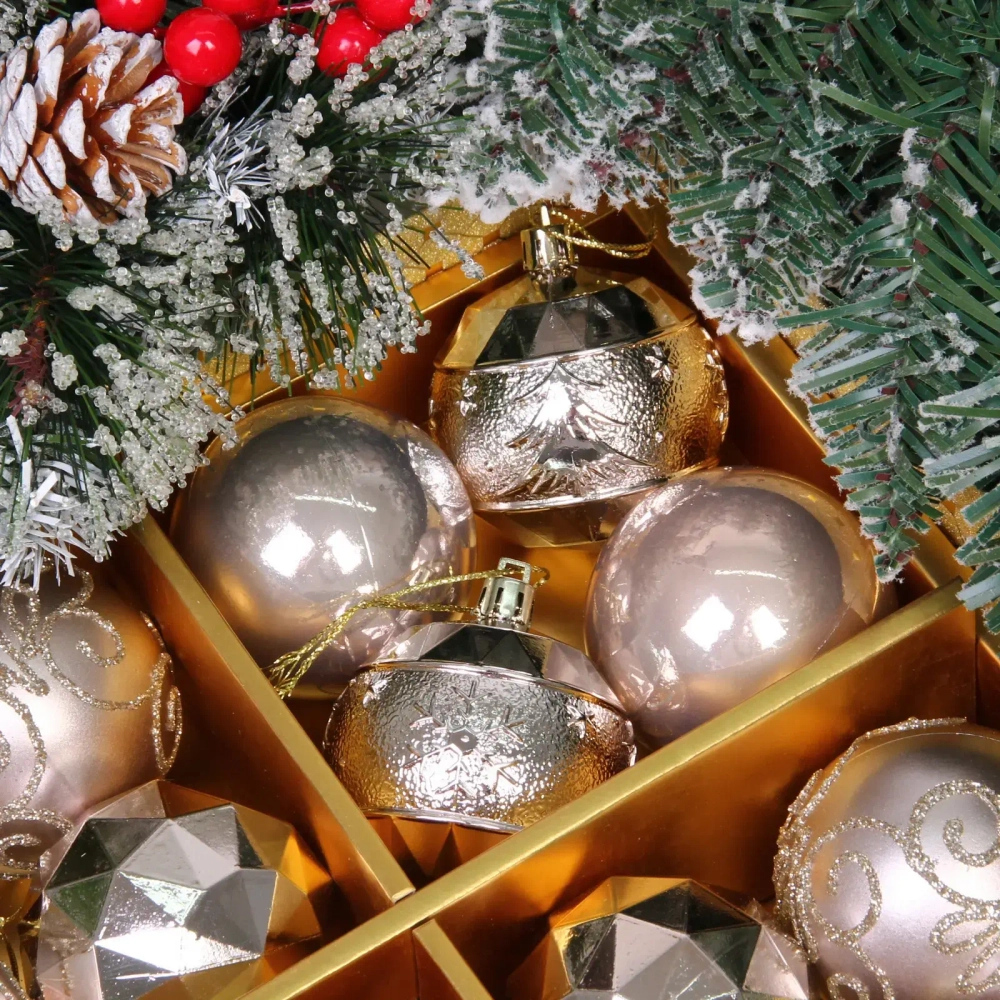 Новогодние шары «Зимняя вечеринка» 6 см (набор 16 шт), Шампань