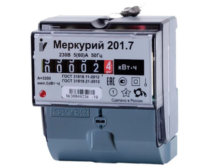 Счетчик электроэнергии однофазный однотарифный INCOTEX Меркурий 201.7 5(60) А, без привязки к региону