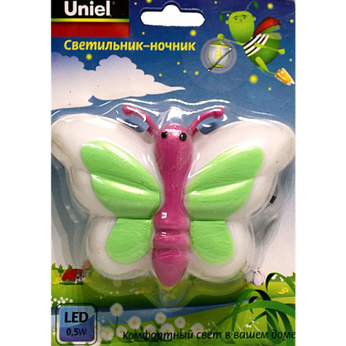 DTL-301-Бабочка/Light green/3LED/0,5W Светильник-ночник. Блистерная упаковка