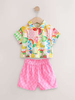 Рубашка и шорты в комплекте для девочки Next E79-496, Розовый, Белый