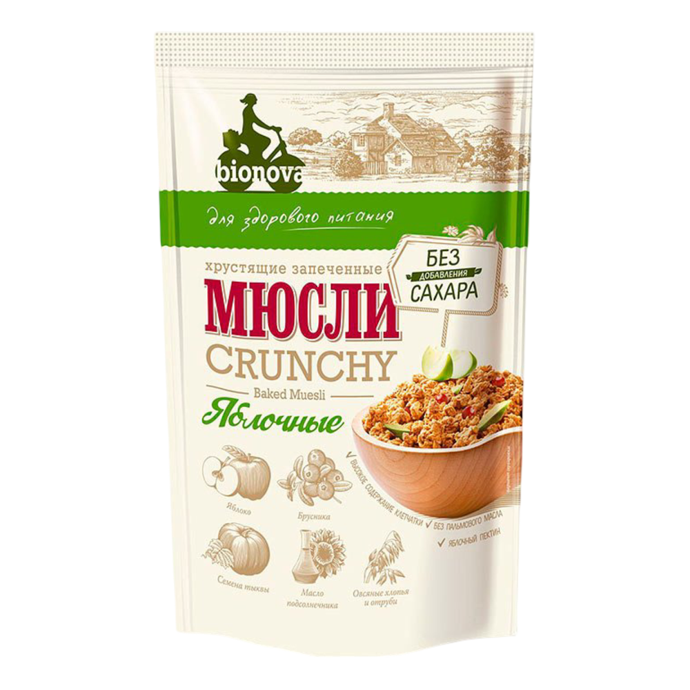 Мюсли BIONOVA хрустящие запеченные яблочные 400г