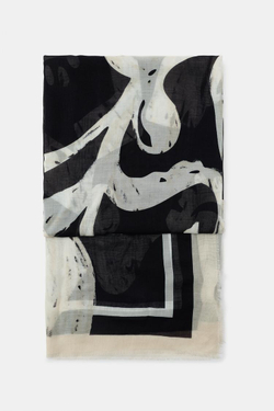 ZARA ШАРФ ИЗ МОДАЛА С ЦВЕТОЧНЫМ ПРИНТОМ, ЧЕРНЫЙ