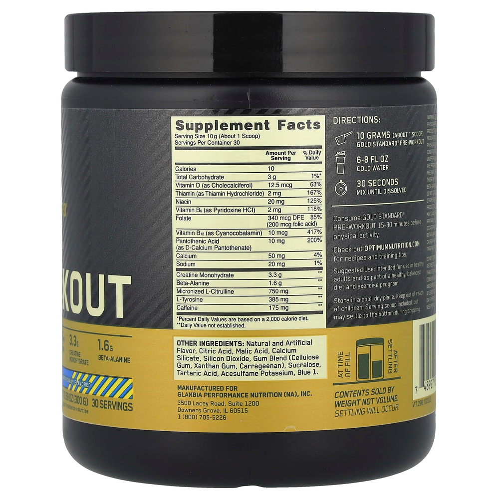 Optimum Nutrition, Gold Standard Pre-Workout, со вкусом голубики и лимонада, 300 г (10,58 унции)