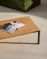 Журнальный столик Sorells из зеленого алюминия и тикового дерева 63 x 144,6 см