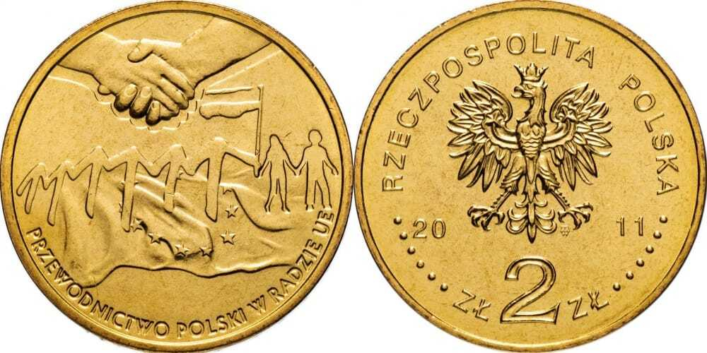 Польша 2 злотых, 2011 Председательство Польши в Совете Евросоюза aUNC