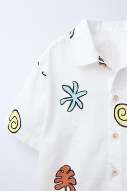 ZARA РУБАШКА С ПРИНТОМ «РАКУШКИ», ЭКРЮ