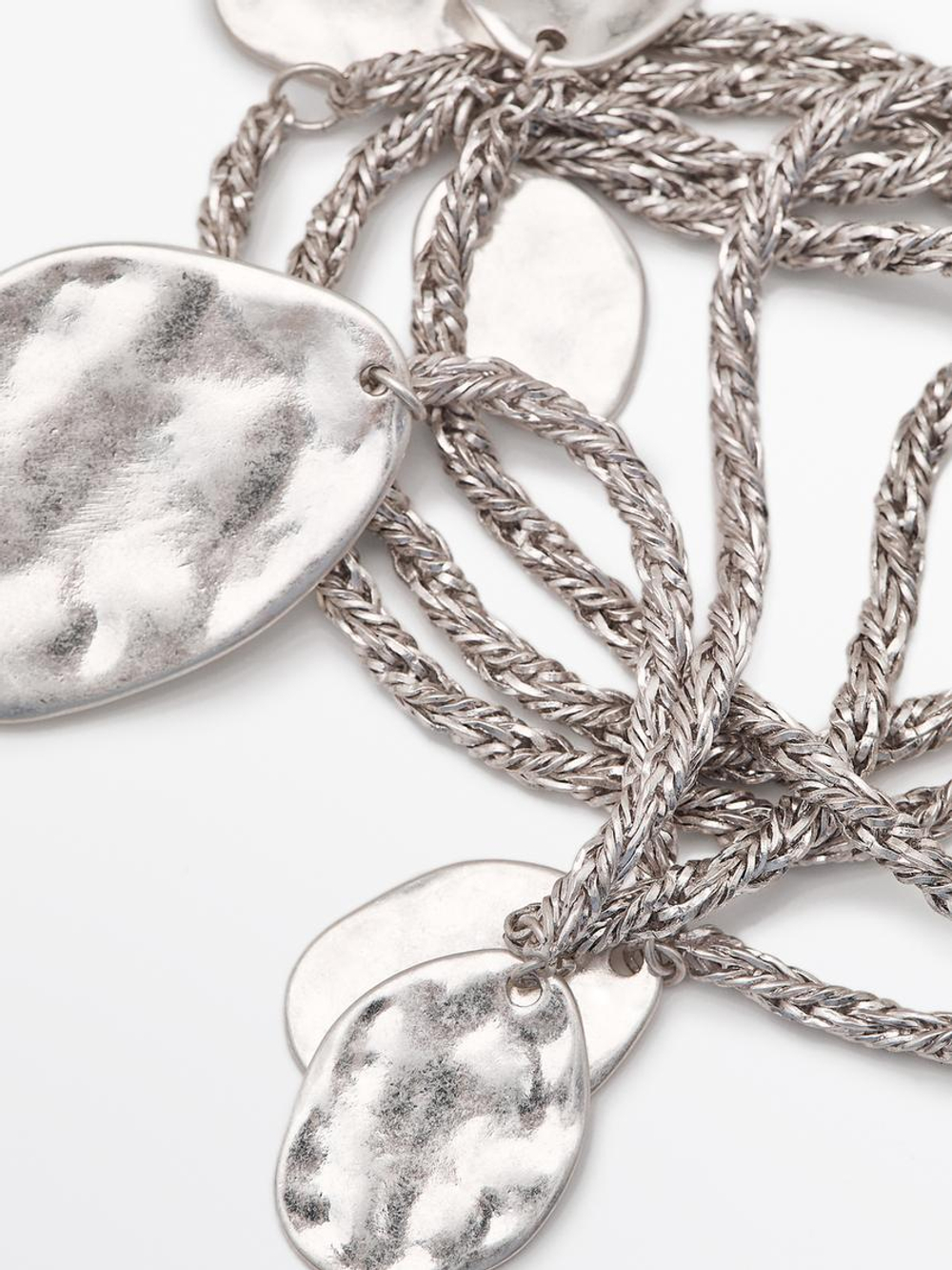 Massimo Dutti Ремень с деталями в форме монет, серебряный