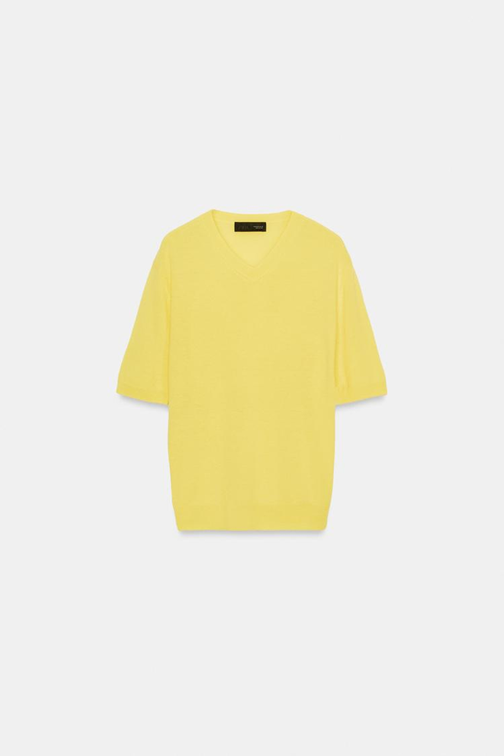 ZARA СВИТЕР ИЗ 100% ШЕРСТИ С КОРОТКИМИ РУКАВАМИ, ЖЕЛТЫЙ