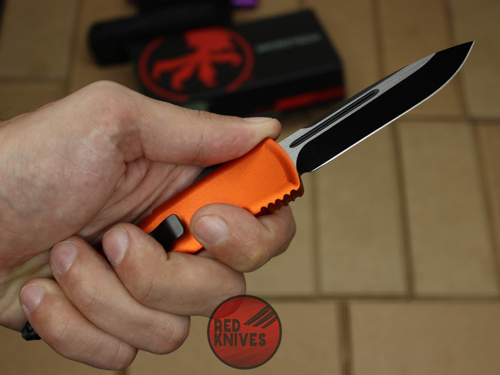 Нож Microtech UTX-85 S/E - оранжевая рукоять, стандартный клинок, черный + запчасти RK-395