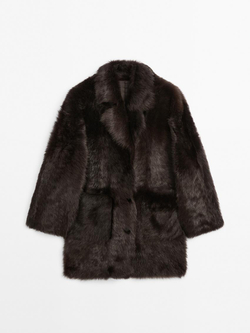 Massimo Dutti Длинная шуба из тосканской кожи, коричневый