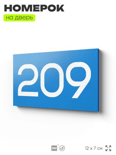 Номер на дверь 209, табличка на дверь для офиса, квартиры, кабинета, аудитории, склада, голубой 120х70 мм, Айдентика Технолоджи