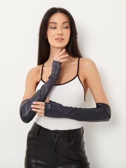 Перчатки длинные без пальцев кожаные