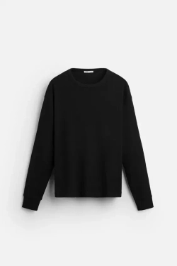 ZARA ФУТБОЛКА ИЗ РИФЛЕНОЙ ТКАНИ, ЧЕРНЫЙ