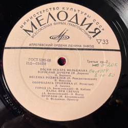 Винтажная виниловая пластинка LP Сборник Оскар Фельцман Песни (СССР 1973) (Магомаев, Воронец, Зыкина)