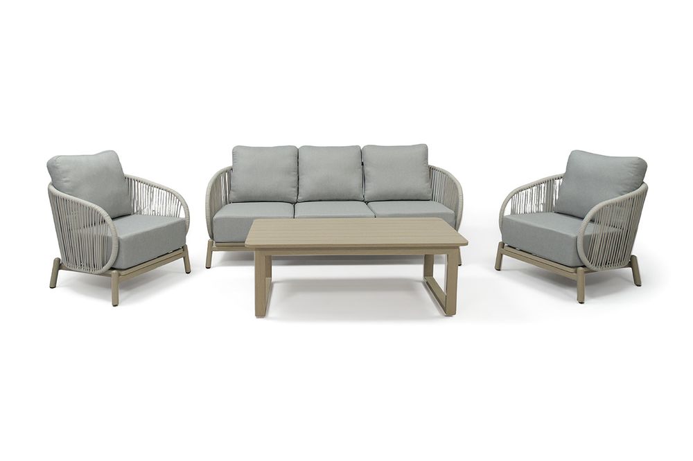 "Прато" лаунж-зона из искусственного ротанга на 5 персон, цвет светло-серый