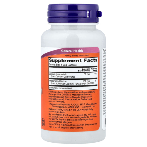 NOW Foods, Фосфатидилсерин, без сои, 150 мг, 60 растительных капсул