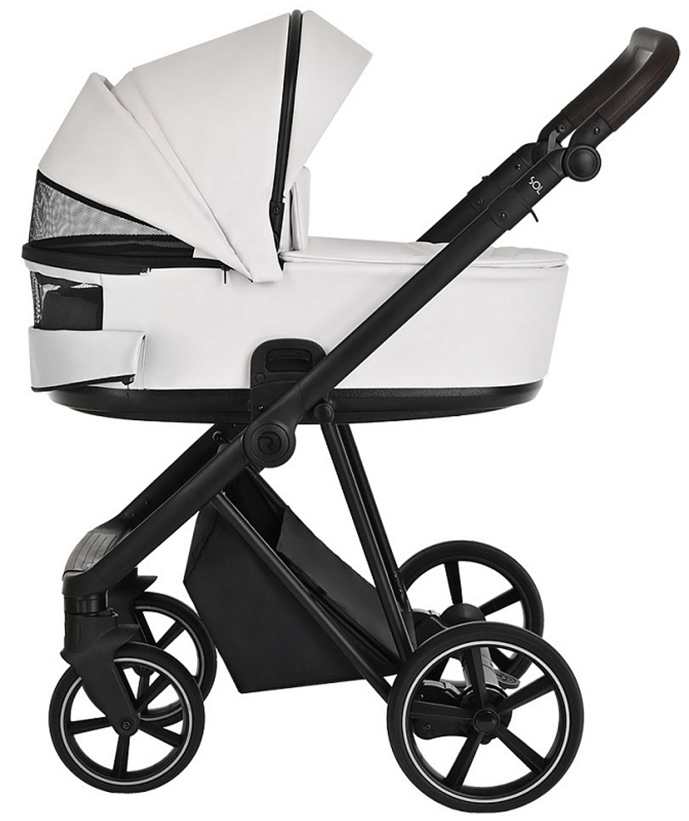 Детская коляска Roan Sol Кожа 3 в 1 с автокреслом Tutis Elo Lux Black RSL/2024 White/Black/руч.Тем.коричневый