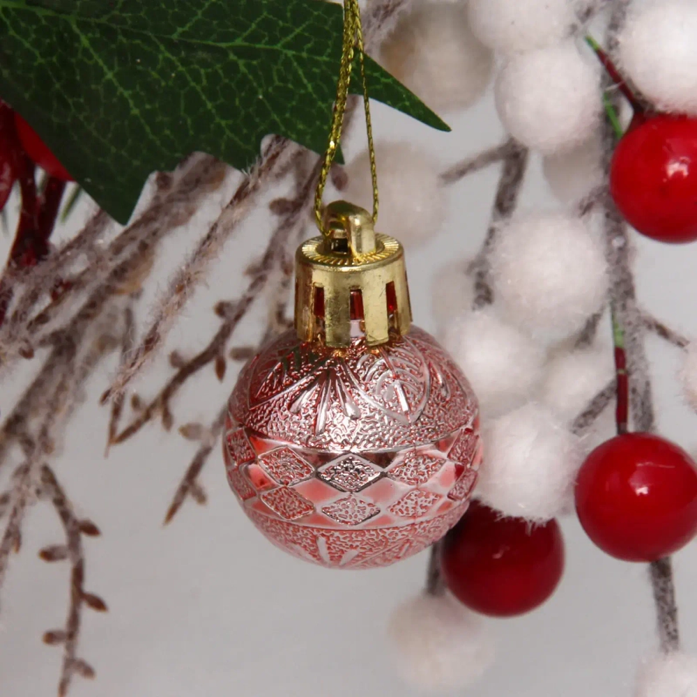 Новогодние шары 3 см (набор 9 шт) «Микс фактур», розовое золото