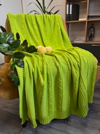 Вязаный плед "Косы" 110х170см (нежно-зеленый)