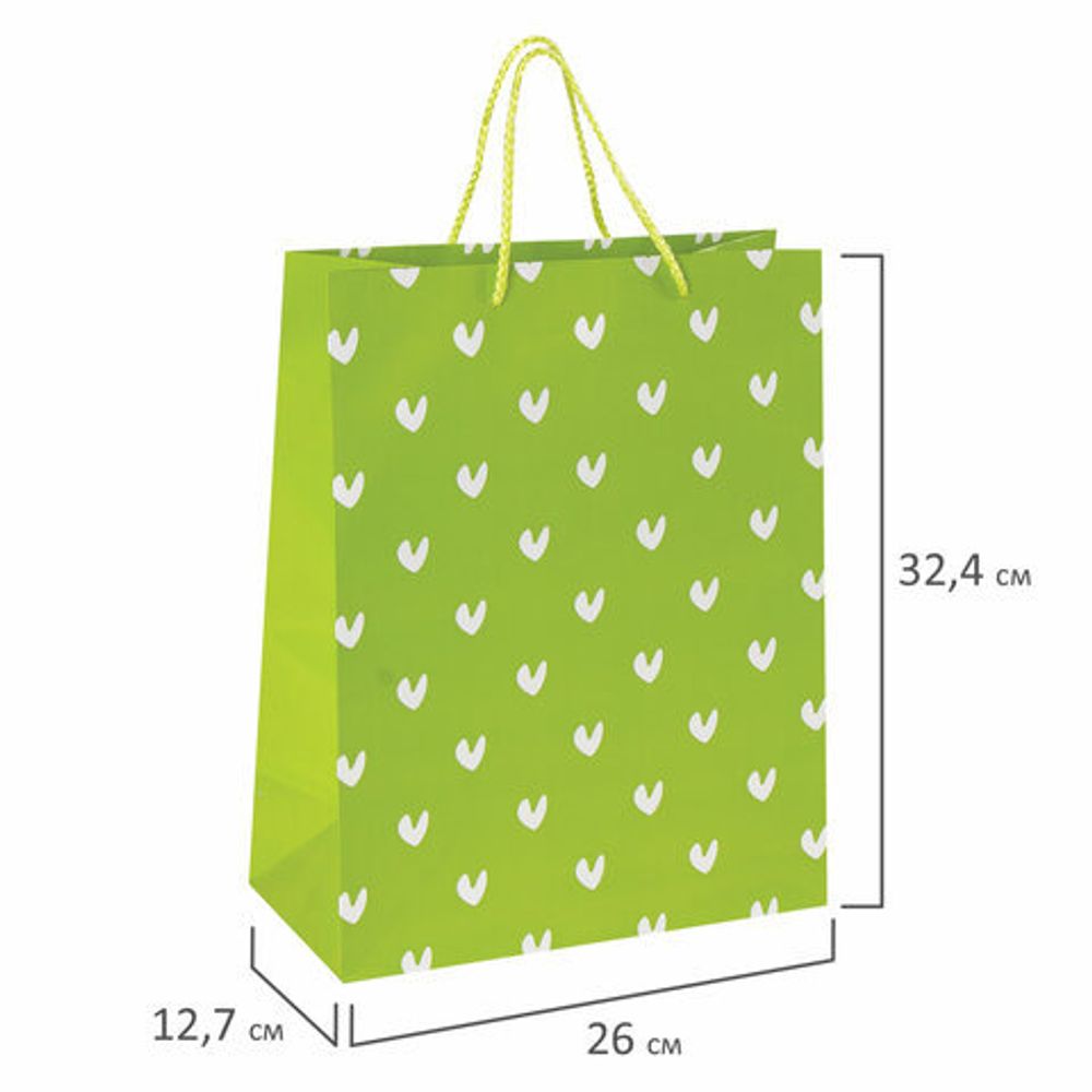 Пакет подарочный 26x12,7x32,4 см, ЗОЛОТАЯ СКАЗКА "Зеленый в галочку", ламинированный, 606603