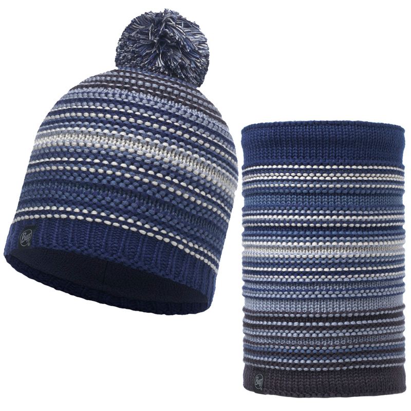 Комплект шапка шарф вязаный с флисом Buff Neper Blue Ink Фото 1