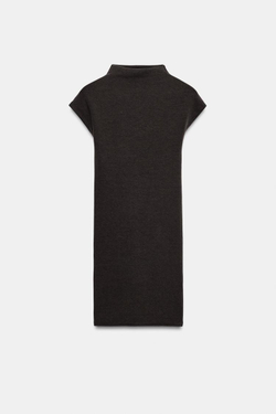 ZARA КОРОТКОЕ ПЛАТЬЕ С ВОРОТНИКОМ-СТОЙКОЙ, ШОКОЛАДНЫЙ