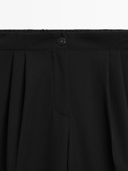 Massimo Dutti Струящиеся брюки с широкими штанинами и защипами, черный