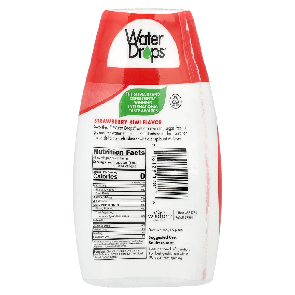 SweetLeaf Stevia, Water Drops®, вкусная стевия, усилитель воды, клубника и киви, 48 мл (1,62 жидк. Унции)