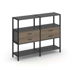 Shelf System Двухсекционный стеллаж трехярусный с ящиками SN.STM-322 Антрацит/Вяз Благородный/Металл