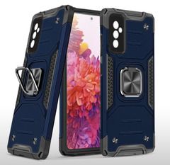 Противоударный чехол для Samsung Galaxy M52 М526 синий с пластиной для магнитного автодержателя и кольцом подставкой
