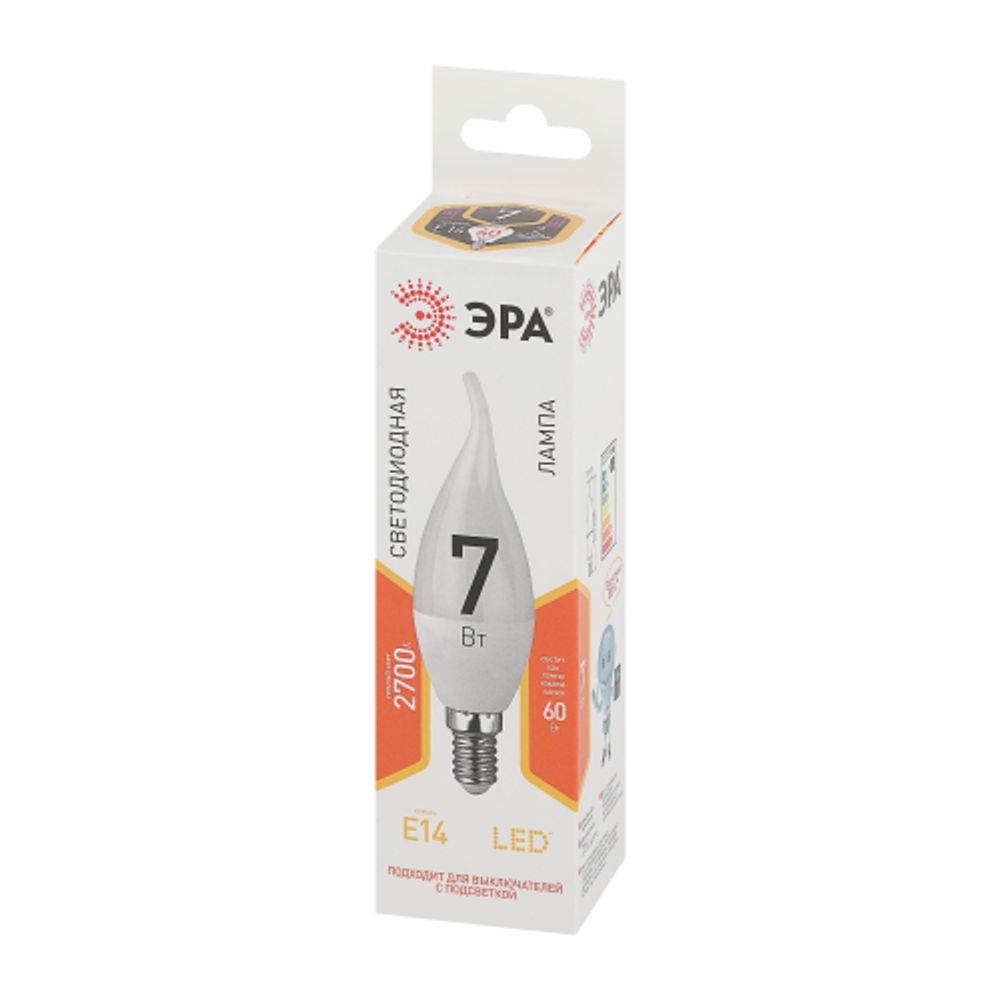 Лампа светодиодная ЭРА STD LED BXS-7W-827-E14 E14 / Е14 7Вт свеча на ветру теплый белый свет | Лампы cветодиодные Свеча (B/C)