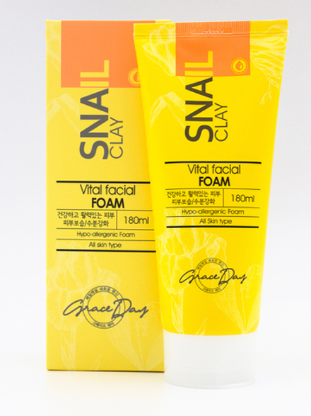 GRACE DAY - ПЕНКА ДЛЯ УМЫВАНИЯ С ЭКСТРАКТОМ СЕКРЕТА УЛИТКИ И БЕЛОЙ ГЛИНОЙ SNAIL CLAY FRESH FACIAL FOAM, 180 ML