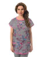 Футболка Ф-049Х/клетка-фуксияцветы