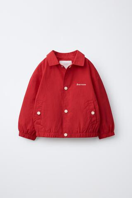 ZARA ЛЕГКИЙ ДОЖДЕВИК С ВЫШИВКОЙ WATER REPELLENT, КРАСНЫЙ