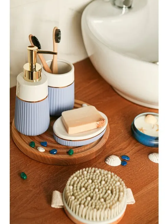 Набор аксессуаров для ванной комнаты SAVANNA Grace, 3 предмета (дозатор для мыла 290 мл, стакан, мыльница), цвет сиреневый,белый