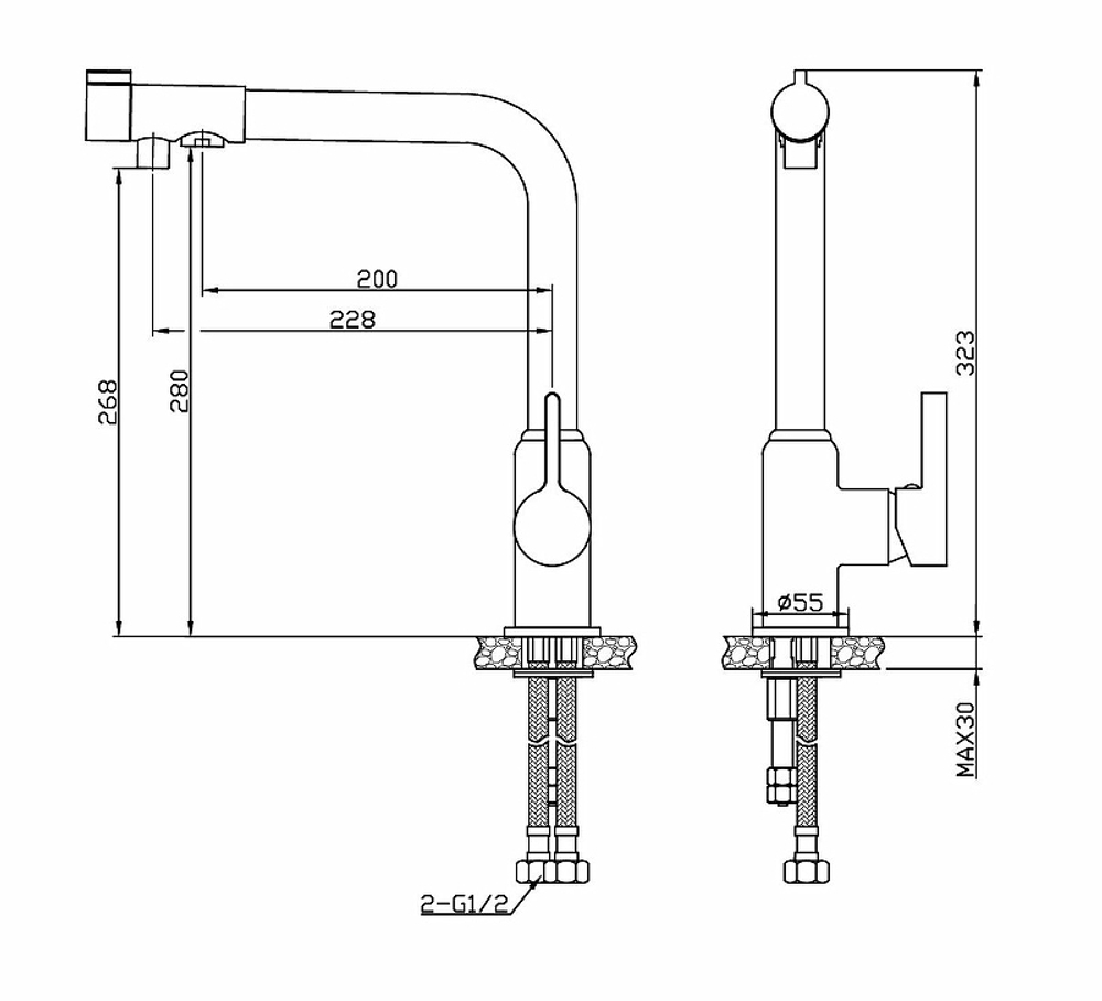 СМЕСИТЕЛЬ Д/КУХНИ ESKO K23 R-ИЗЛИВ С ПОДКЛЮЧЕНИЕМ К ФИЛЬТРУ