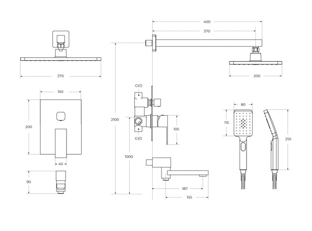Душевой комплект встраиваемый с изливом CEZARES SLIDER-VDSET-GM