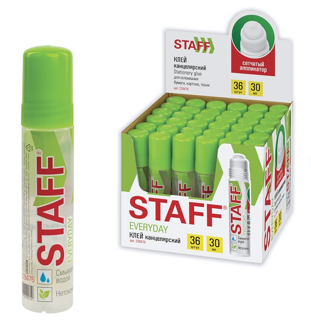 Клей канцелярский 30мл. сетчатый аппликатор (STAFF)