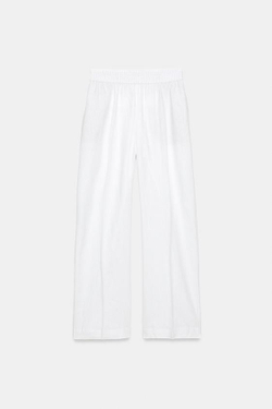 ZARA БРЮКИ ПРЯМОГО КРОЯ ИЗ СМЕСОВОГО ЛЬНА, ЖЕЛТОВАТО-БЕЛЫЙ
