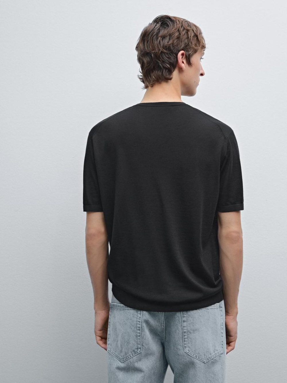 Massimo Dutti Трикотажная футболка с коротким рукавом, черный