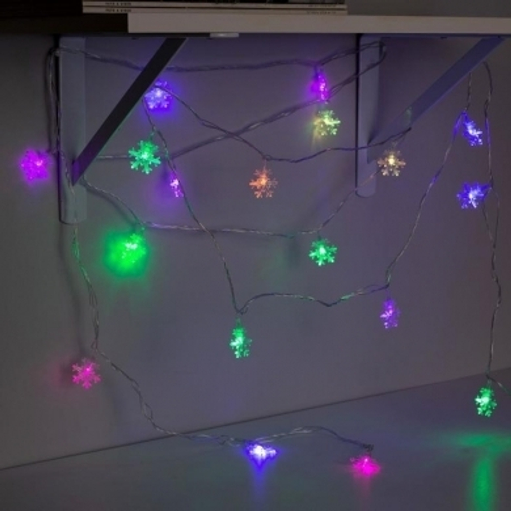Гирлянда светодиодная Снежинка, прозрачная нить, IP20, 20LED цветная