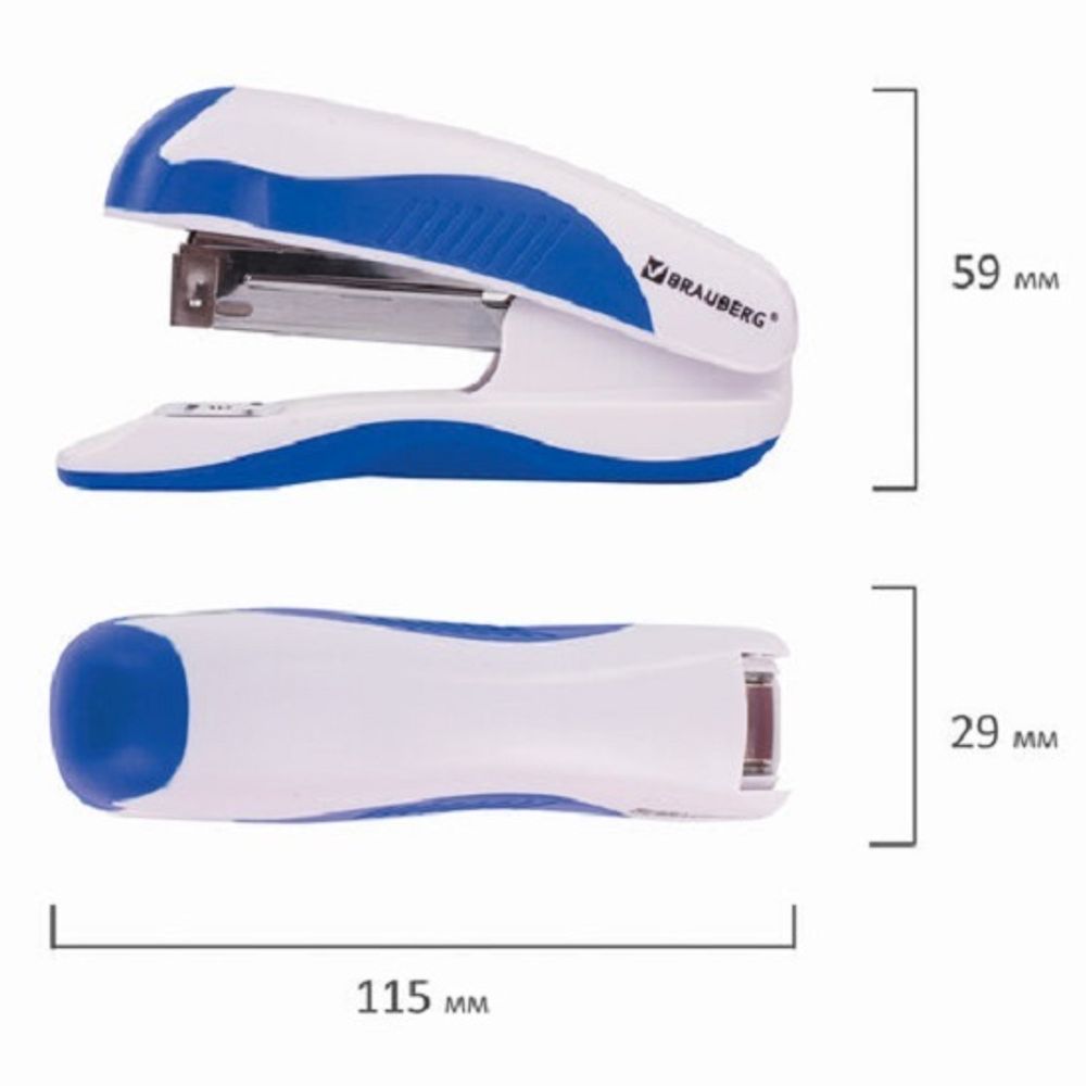 Степлер №10, Brauberg Jet Pro, до 12л, пластиковый корпус, бело-синий