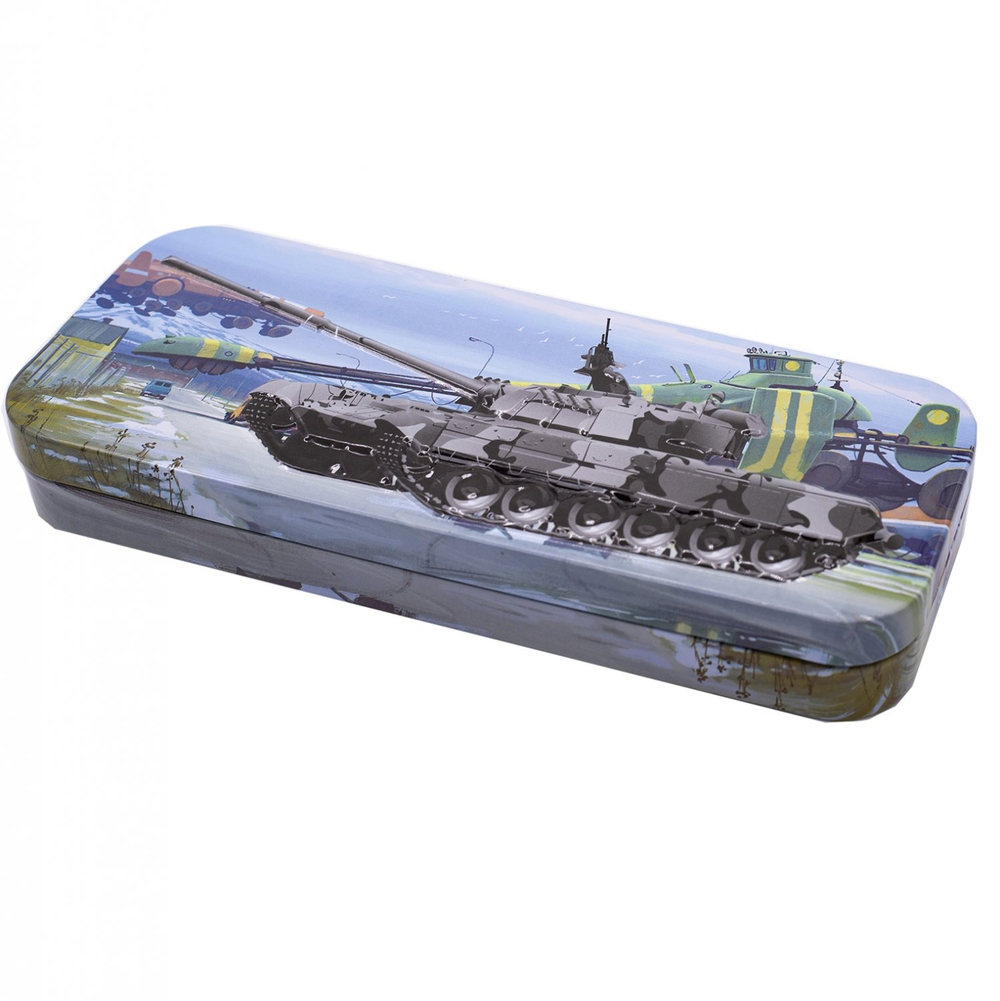 Пенал металлический 2 отделения Alingar, таблица умножения, 80 х 205 мм, "Tank", ассорти (танки)