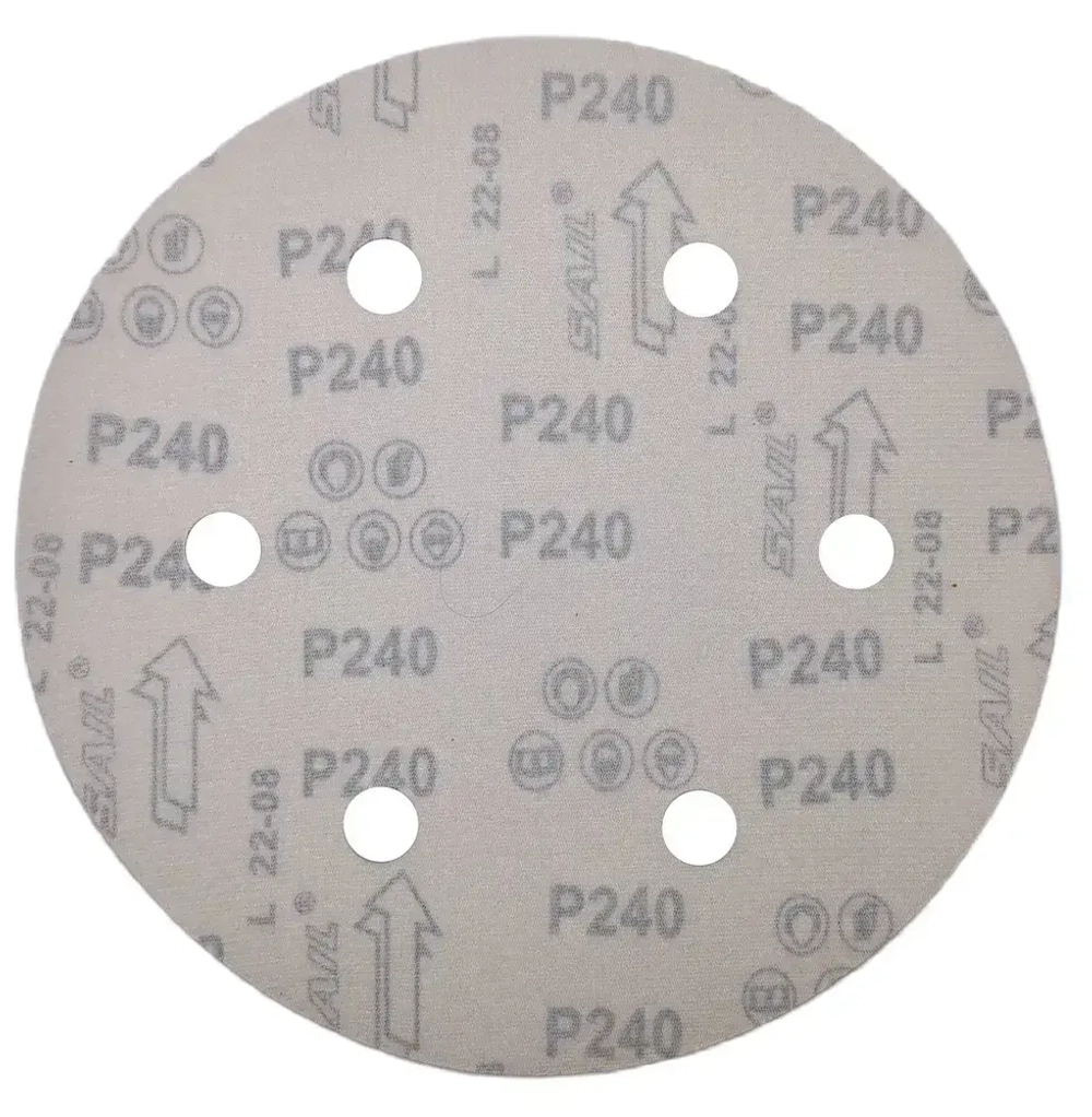 Шлифовальные круги 225 мм на липучке 10шт Р240, 6 отверстий / шлифовальные диски 225 для жирафа